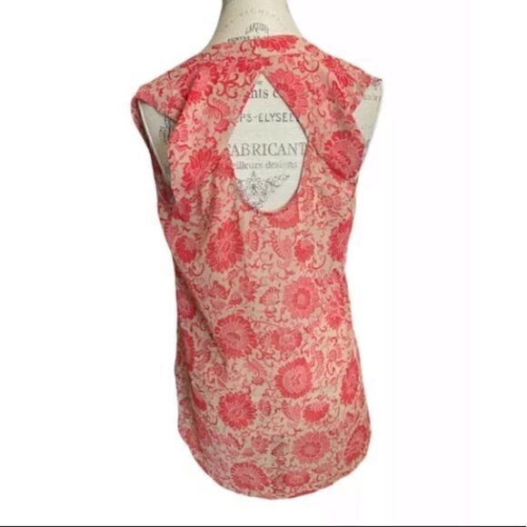 Cabi 5037 Small Vita Pink & Tan Floral Printed Sheer Drape Neck Tank Top Blouse - Picture 2 of 5